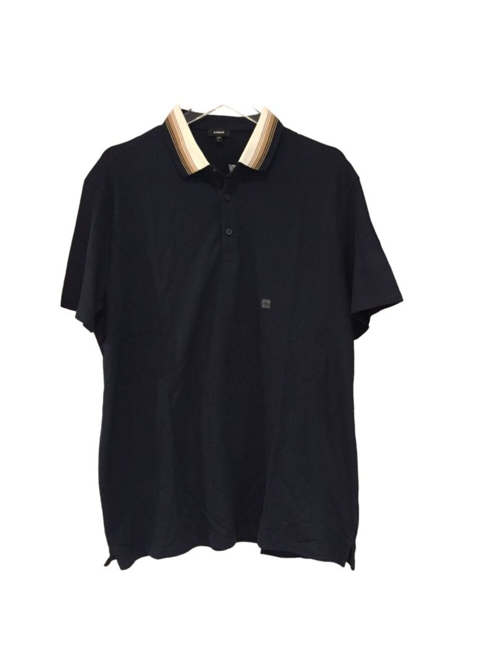 EXPRESS Men's XL Navy Polo with Taupe Cream Stripes